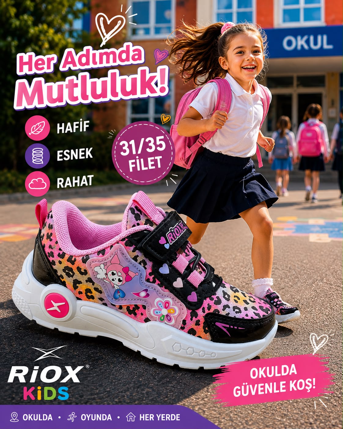 RIOX KIDS okula dönüş kampanyası - leopar desenli kız çocuk ayakkabısı