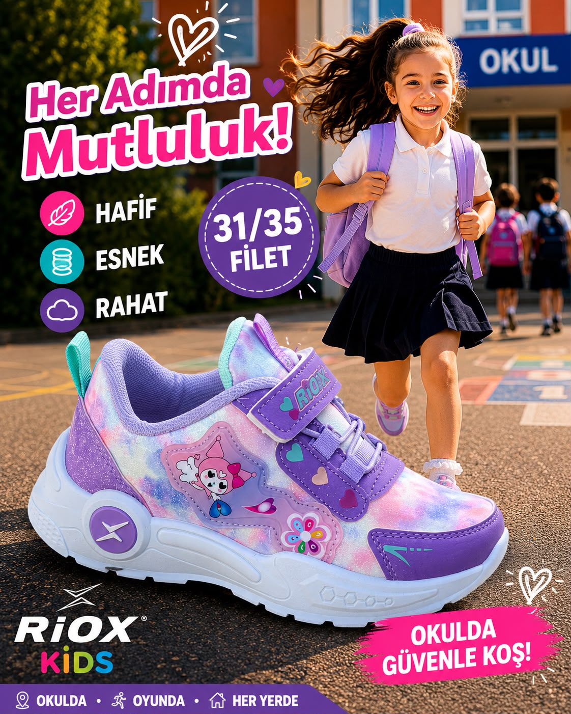 RIOX KIDS okula dönüş kampanyası - lila kız çocuk ayakkabısı