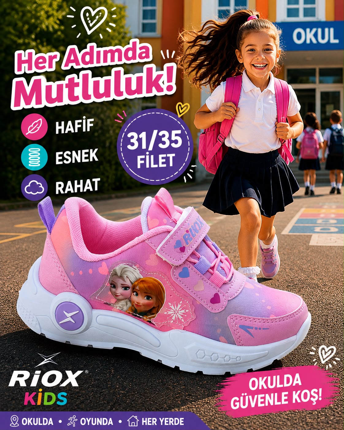RIOX KIDS okula dönüş kampanyası - pembe kız çocuk ayakkabısı