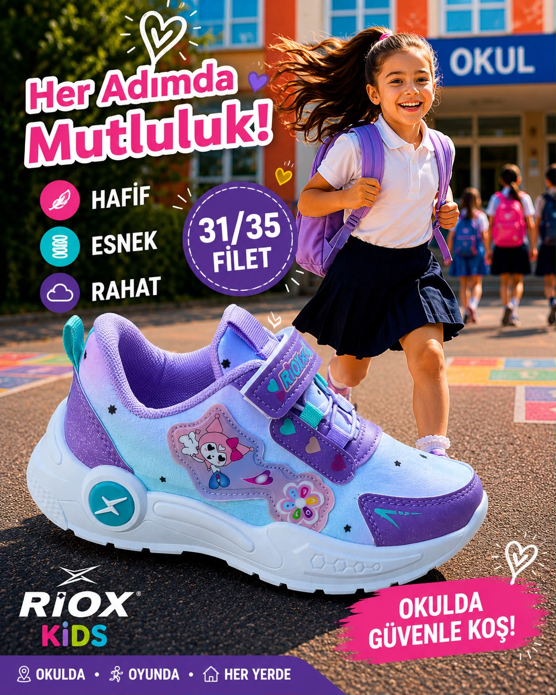 RIOX KIDS okula dönüş kampanyası - mor kız çocuk ayakkabısı