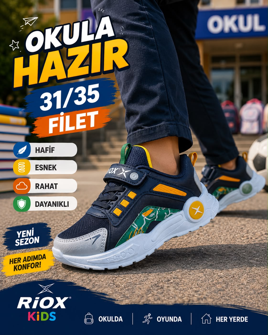 RIOX KIDS okula dönüş kampanyası - lacivert sarı erkek çocuk ayakkabısı